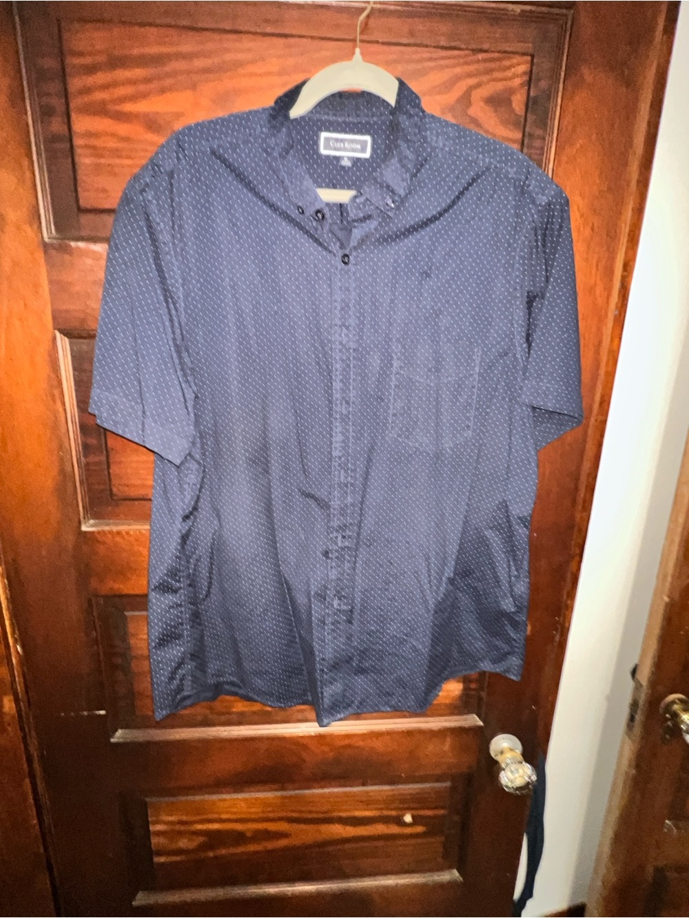 Club Room Navy Short-Sleeve Button-Down Shirt with Micro Dot Print